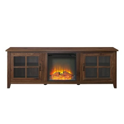Tasi Transitional Farmhouse Glass Window Pane Door with Electric Fireplace TV Stand for TVs up to 80" - Saracina Home Dark Walnut 4 Tasi Transitional Farmhouse Glass Window Pane Door with Electric Fireplace TV Stand for TVs up to 80" - Saracina Home Dark Walnut - Image 2
