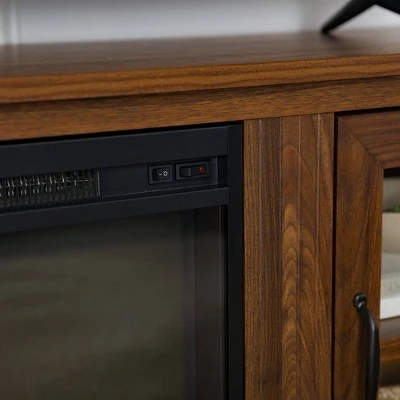 Tasi Transitional Farmhouse Glass Window Pane Door with Electric Fireplace TV Stand for TVs up to 80" - Saracina Home Dark Walnut 9 Tasi Transitional Farmhouse Glass Window Pane Door with Electric Fireplace TV Stand for TVs up to 80" - Saracina Home Dark Walnut - Image 7