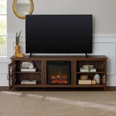 Tasi Transitional Farmhouse Glass Window Pane Door with Electric Fireplace TV Stand for TVs up to 80" - Saracina Home Dark Walnut 14 Tasi Transitional Farmhouse Glass Window Pane Door with Electric Fireplace TV Stand for TVs up to 80" - Saracina Home Dark Walnut - Image 12