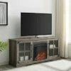 Avalene Rustic Farmhouse 2 Door Window Pane with Electric Fireplace TV Stand for TVs up to 65" - Saracina Home Rustic Oak