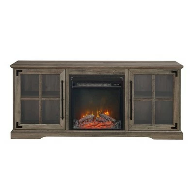 Avalene Rustic Farmhouse 2 Door Window Pane with Electric Fireplace TV Stand for TVs up to 65" - Saracina Home Rustic Oak 5 Avalene Rustic Farmhouse 2 Door Window Pane with Electric Fireplace TV Stand for TVs up to 65" - Saracina Home Rustic Oak - Image 3