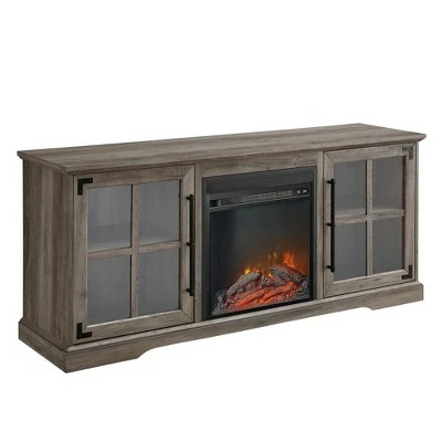 Avalene Rustic Farmhouse 2 Door Window Pane with Electric Fireplace TV Stand for TVs up to 65" - Saracina Home Rustic Oak 10 Avalene Rustic Farmhouse 2 Door Window Pane with Electric Fireplace TV Stand for TVs up to 65" - Saracina Home Rustic Oak - Image 8