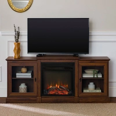 Tiered Double Door Electric Fireplace TV Stand for TVs up to 30" - Saracina Home Dark Walnut 4 Tiered Double Door Electric Fireplace TV Stand for TVs up to 30" - Saracina Home Dark Walnut - Image 2