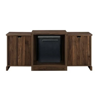 Tiered Double Door Electric Fireplace TV Stand for TVs up to 30" - Saracina Home Dark Walnut 6 Tiered Double Door Electric Fireplace TV Stand for TVs up to 30" - Saracina Home Dark Walnut - Image 4