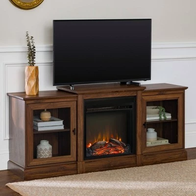 Tiered Double Door Electric Fireplace TV Stand for TVs up to 30" - Saracina Home Dark Walnut 16 Tiered Double Door Electric Fireplace TV Stand for TVs up to 30" - Saracina Home Dark Walnut - Image 14
