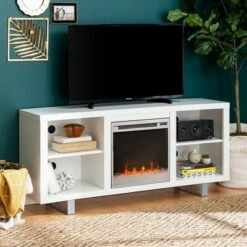 4 Cubby Modern Electric Fireplace with Metal Legs TV Stand for TVs up to 65" - Saracina Home Black -Cheap TV Stands Store unnamed file 1093