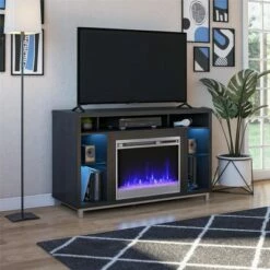 Yorkshire Fireplace TV Stand for TVs Up To 48" - Room & Joy Graphite Gray