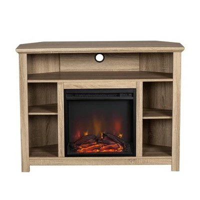 Wood Open Shelf Corner Highboy Electric Fireplace TV Stand for TVs up to 50" - Saracina Home Black 12 Wood Open Shelf Corner Highboy Electric Fireplace TV Stand for TVs up to 50" - Saracina Home Black - Image 10