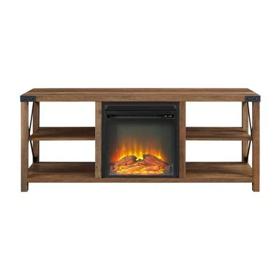Sophie Rustic Farmhouse X Frame Fireplace TV Stand for TVs up to 65" - Saracina Home Rustic Oak 4 Sophie Rustic Farmhouse X Frame Fireplace TV Stand for TVs up to 65" - Saracina Home Rustic Oak - Image 2