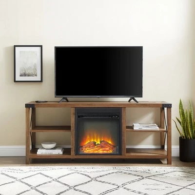 Sophie Rustic Farmhouse X Frame Fireplace TV Stand for TVs up to 65" - Saracina Home Rustic Oak 5 Sophie Rustic Farmhouse X Frame Fireplace TV Stand for TVs up to 65" - Saracina Home Rustic Oak - Image 3