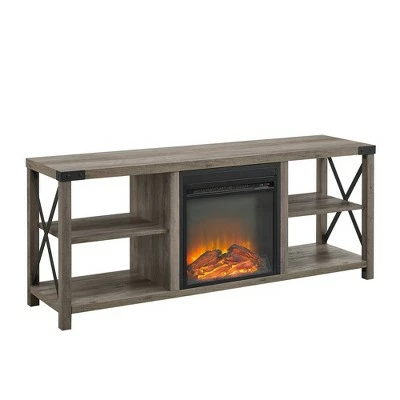 Sophie Rustic Farmhouse X Frame Fireplace TV Stand for TVs up to 65" - Saracina Home Rustic Oak 9 Sophie Rustic Farmhouse X Frame Fireplace TV Stand for TVs up to 65" - Saracina Home Rustic Oak - Image 7