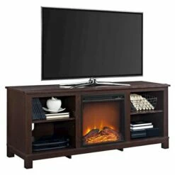 Brenner TV Console with Fireplace for TVs up to 60" - Room & Joy Cherry Espresso