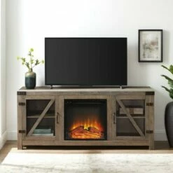 Clarabelle Rustic Farmhouse Electric Fireplace TV Stand for TVs up to 65" - Saracina Home Stone Gray -Cheap TV Stands Store unnamed file 1195