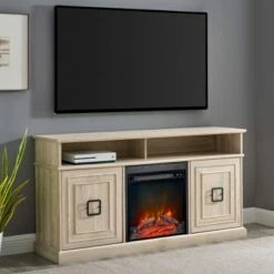 Modern 2 Door TV Stand with Electric Fireplace for TVs up to 65" - Saracina Home Slate Gray