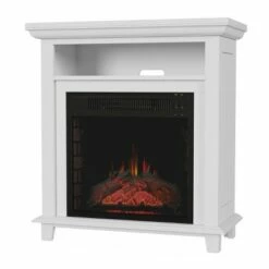 Hastings Home Electric Fireplace TV Stand With Faux Logs and LED Flames - White