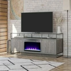 Room & Joy Creswell Modern TV Stand & Console with Electric Fireplace For TVs Up To 65" Gray Oak - Room & Joy