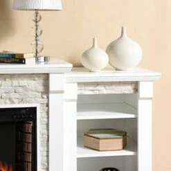 Aiden Lane Gilman Simulated Stone Electric Indoor Fireplace with Bookcases