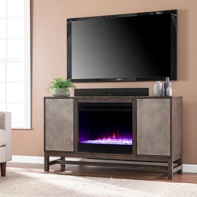 Tifchar Color Changing Fireplace with Media Storage Brown/Silver - Aiden Lane 3 Tifchar Color Changing Fireplace with Media Storage Brown/Silver - Aiden Lane