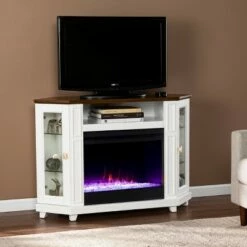 Ruldon Color Changing Fireplace with Media Storage White/Brown - Aiden Lane