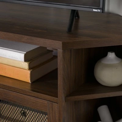 Corner TV Stand for TVs up to 55" with Metal Mesh Doors - Saracina Home Rustic Oak 8 Corner TV Stand for TVs up to 55" with Metal Mesh Doors - Saracina Home Rustic Oak - Image 6