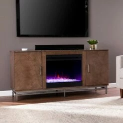 Retim Color Changing Fireplace with Media Storage Brown/Silver - Aiden Lane -Cheap TV Stands Store unnamed file 1881