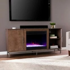 Retim Color Changing Fireplace with Media Storage Brown/Silver - Aiden Lane -Cheap TV Stands Store unnamed file 1882