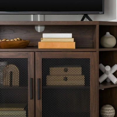 Corner TV Stand for TVs up to 55" with Metal Mesh Doors - Saracina Home Rustic Oak 10 Corner TV Stand for TVs up to 55" with Metal Mesh Doors - Saracina Home Rustic Oak - Image 8