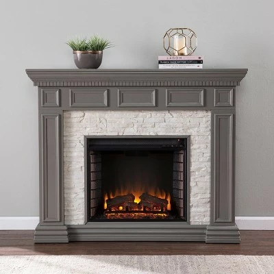 Brothye Faux Stone Electric Fireplace Gray - Aiden Lane 4 Brothye Faux Stone Electric Fireplace Gray - Aiden Lane - Image 2