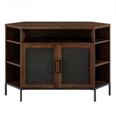 Corner TV Stand for TVs up to 55" with Metal Mesh Doors - Saracina Home Rustic Oak 15 Corner TV Stand for TVs up to 55" with Metal Mesh Doors - Saracina Home Rustic Oak - Image 13