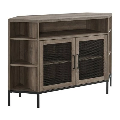 Corner TV Stand for TVs up to 55" with Metal Mesh Doors - Saracina Home Rustic Oak 16 Corner TV Stand for TVs up to 55" with Metal Mesh Doors - Saracina Home Rustic Oak - Image 14