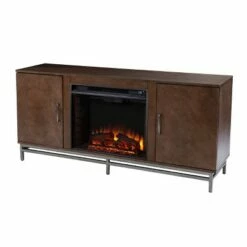 Retim Electric Fireplace with Media Storage Brown/Silver - Aiden Lane