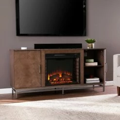 Retim Electric Fireplace with Media Storage Brown/Silver - Aiden Lane -Cheap TV Stands Store unnamed file 1957