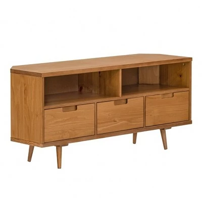 Cara Mid-Century Modern 3 Drawer Corner TV Stand for TVs up to 55" - Saracina Home Walnut 4 Cara Mid-Century Modern 3 Drawer Corner TV Stand for TVs up to 55" - Saracina Home Walnut - Image 2