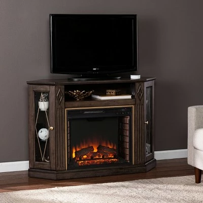 Stonstian Electric Fireplace with Media Storage Brown/Gold - Aiden Lane 3 Stonstian Electric Fireplace with Media Storage Brown/Gold - Aiden Lane
