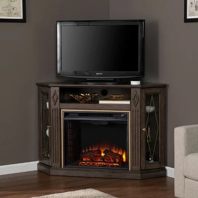 Stonstian Electric Fireplace with Media Storage Brown/Gold - Aiden Lane 5 Stonstian Electric Fireplace with Media Storage Brown/Gold - Aiden Lane - Image 3