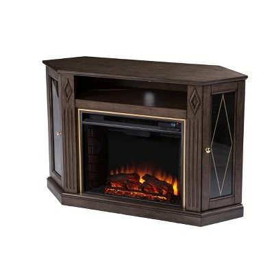 Stonstian Electric Fireplace with Media Storage Brown/Gold - Aiden Lane 6 Stonstian Electric Fireplace with Media Storage Brown/Gold - Aiden Lane - Image 4