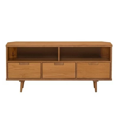 Cara Mid-Century Modern 3 Drawer Corner TV Stand for TVs up to 55" - Saracina Home Walnut 12 Cara Mid-Century Modern 3 Drawer Corner TV Stand for TVs up to 55" - Saracina Home Walnut - Image 10