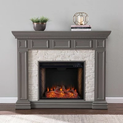 Brothye Alexa Smart Fireplace with Faux Stone Gray - Aiden Lane 4 Brothye Alexa Smart Fireplace with Faux Stone Gray - Aiden Lane - Image 2