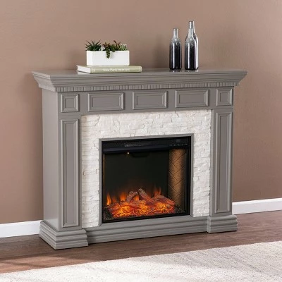 Brothye Alexa Smart Fireplace with Faux Stone Gray - Aiden Lane 5 Brothye Alexa Smart Fireplace with Faux Stone Gray - Aiden Lane - Image 3