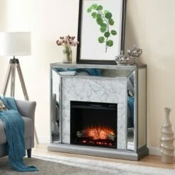 Tynchel Mirrored Faux Marble Touch Panel Fireplace Antique Silver - Aiden Lane -Cheap TV Stands Store unnamed file 2140