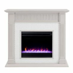 Castwilke Penny Tiled Color Changing Fireplace Gray/White - Aiden Lane