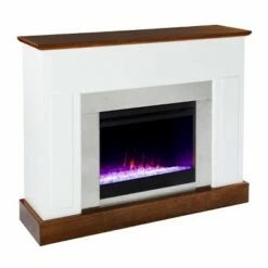 Cerkby Color Changing Electric Fireplace White/Dark Tobacco - Aiden Lane
