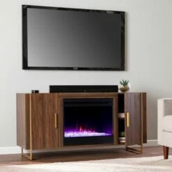 Farnsmet Color Changing Fireplace with Media Storage Brown/Gold - Aiden Lane