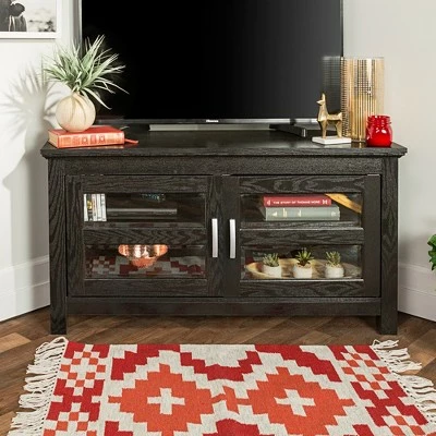 Modern 2 Glass Door Corner TV Stand for TVs up to 50" - Saracina Home Black 4 Modern 2 Glass Door Corner TV Stand for TVs up to 50" - Saracina Home Black - Image 2