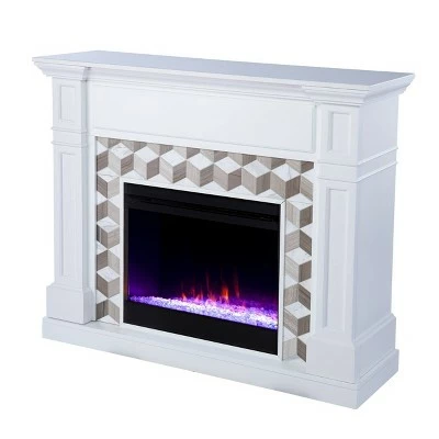 Budedar Color Changing Fireplace with Marble Surround White - Aiden Lane 3 Budedar Color Changing Fireplace with Marble Surround White - Aiden Lane