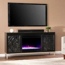 Yupayne Color Changing Fireplace Console with Media Storage Black - Aiden Lane