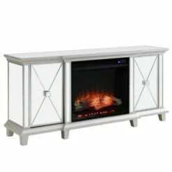 Tappington Mirrored Touch Panel Fireplace Media Console Silver - Aiden Lane