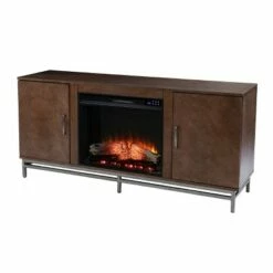 Retim Touch Panel Fireplace with Media Storage Brown/Silver - Aiden Lane