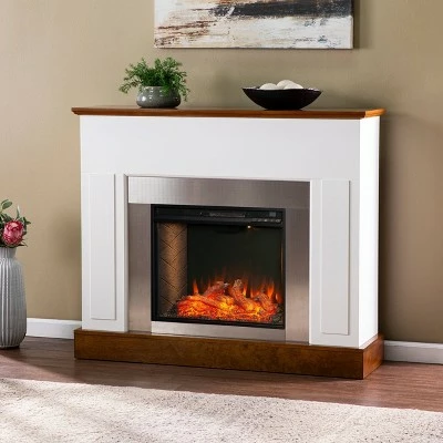 Cerkby Industrial Alexa Smart Fireplace White/Dark Tobacco - Aiden Lane 5 Cerkby Industrial Alexa Smart Fireplace White/Dark Tobacco - Aiden Lane - Image 3