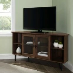 Modern Glass Door Corner TV Stand for TVs up to 55" - Saracina Home White Oak -Cheap TV Stands Store unnamed file 254
